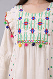 Linen robe embroidered and decorated with colorful tassels 