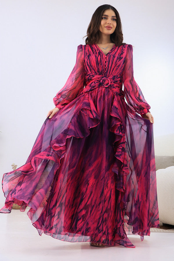 Fuchsia ruffled maxi dress