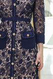 Hayran sleeve lace midi dress, navy blue 