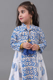 Girls' jalabiya with cloche design and Islamic patterns, blue colour 