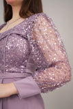 Evening dress with sequin bodice in mauve color