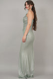 Pistachio green shiny jersey maxi dress