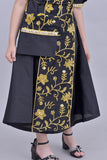 Girls' Shantoun robe with oriental design, embroidered in gold, black colour 