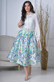 Floral blouse and skirt set with a Lulu belt, green and white 