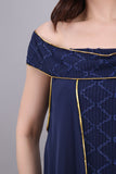 Two-piece Gulf jalabiya with a modern design, navy blue colour