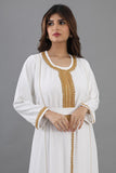 Moroccan style jalabiya, embroidered with cotton, white