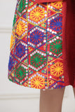 Girls' Shantoun jalabiya, embroidered with colorful geometric patterns, Oud colour 