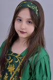 Girls' Shantoun robe with oriental design, embroidered with gold, green colour 
