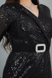 Two-tone sugar sequin evening dress, black