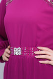 Layered dress with embroidered collar, mauve color