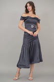 Dark gray asymmetric pleated dress