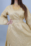 Shantoun jalabiya embroidered with sequins with ruffles sleeves, beige