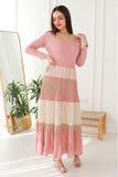 Pink long dress with heart neckline 