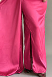 V-neck bodycon evening dress, fuchsia color